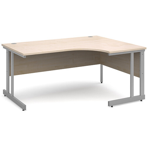 Momento right hand ergonomic desk 1600mm - silver cantilever frame, maple top