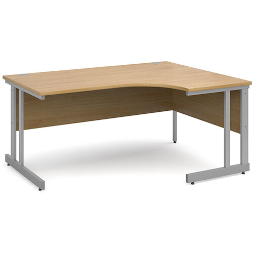 Momento right hand ergonomic desk 1600mm - silver cantilever frame, oak top Momento right hand ergonomic desk 1600mm - silver cantilever frame, oak top