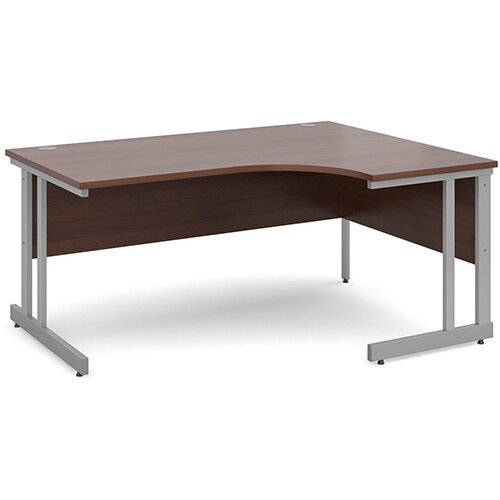 Momento right hand ergonomic desk 1600mm - silver cantilever frame, walnut top