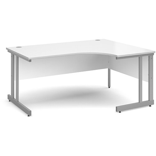 Momento right hand ergonomic desk 1600mm - silver cantilever frame, white top