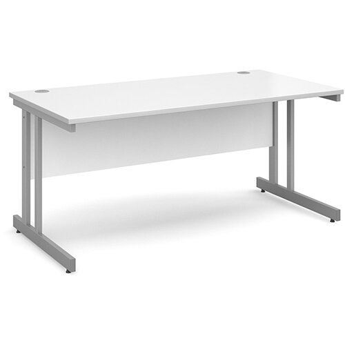 Momento straight desk 1600mm x 800mm - silver cantilever frame, white top Momento straight desk 1600mm x 800mm - silver cantilever frame, white top