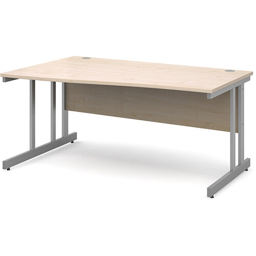 Momento left hand wave desk 1600mm - silver cantilever frame, maple top