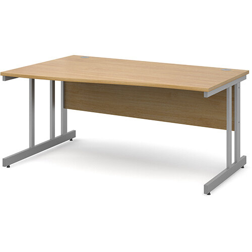 Momento left hand wave desk 1600mm - silver cantilever frame, oak top