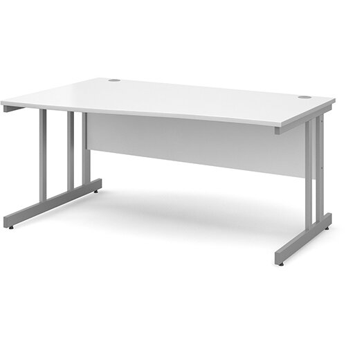 Momento left hand wave desk 1600mm - silver cantilever frame, white top