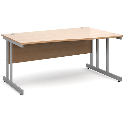 Momento right hand wave desk 1600mm - silver cantilever frame, beech top