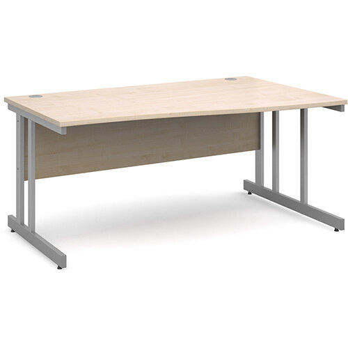 Momento right hand wave desk 1600mm - silver cantilever frame, maple top