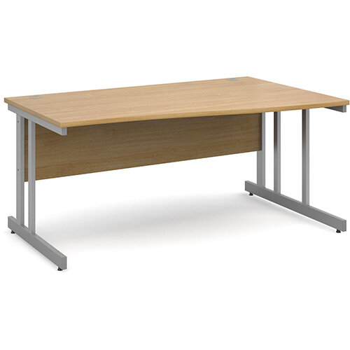 Momento right hand wave desk 1600mm - silver cantilever frame, oak top