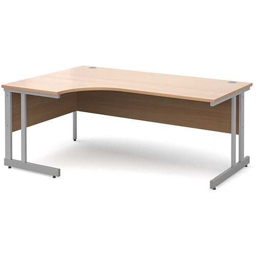 Momento left hand ergonomic desk 1800mm - silver cantilever frame, beech top