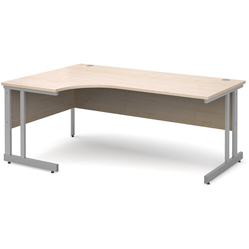 Momento left hand ergonomic desk 1800mm - silver cantilever frame, maple top