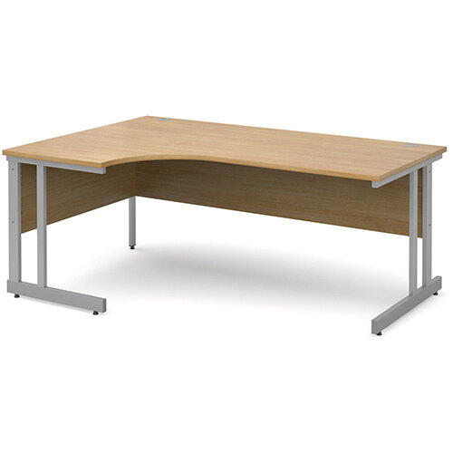 Momento left hand ergonomic desk 1800mm - silver cantilever frame, oak top