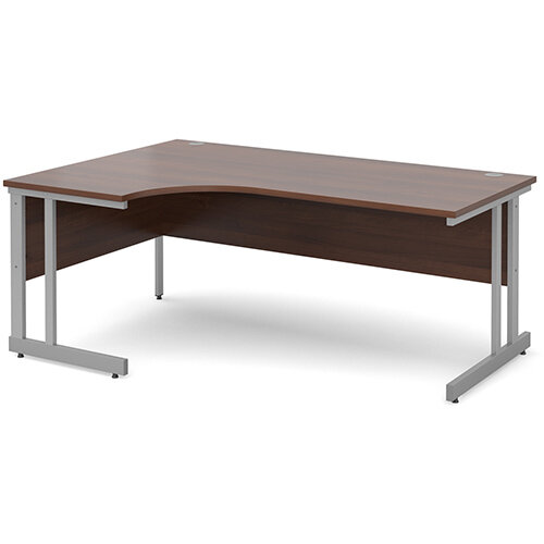 Momento left hand ergonomic desk 1800mm - silver cantilever frame, walnut top