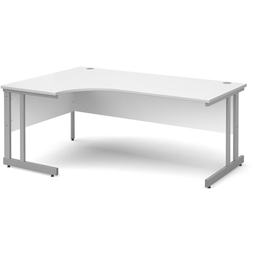 Momento left hand ergonomic desk 1800mm - silver cantilever frame, white top