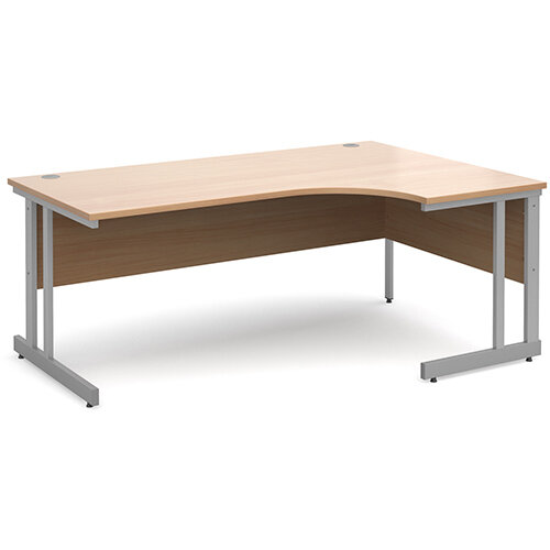 Momento right hand ergonomic desk 1800mm - silver cantilever frame, beech top Momento right hand ergonomic desk 1800mm - silver cantilever frame, beech top