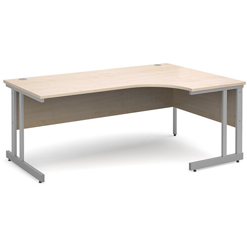 Momento right hand ergonomic desk 1800mm - silver cantilever frame, maple top