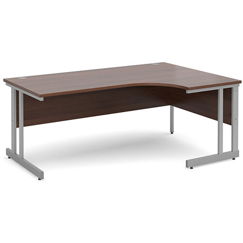 Momento right hand ergonomic desk 1800mm - silver cantilever frame, walnut top