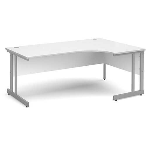 Momento right hand ergonomic desk 1800mm - silver cantilever frame, white top Momento right hand ergonomic desk 1800mm - silver cantilever frame, white top