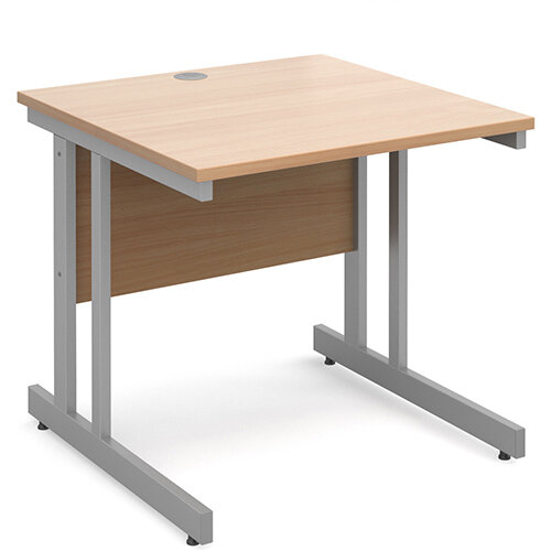 Momento straight desk 800mm x 800mm - silver cantilever frame, beech top