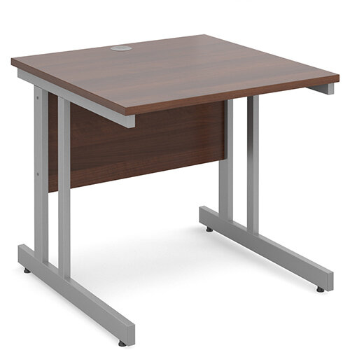 Momento straight desk 800mm x 800mm - silver cantilever frame, walnut top Momento straight desk 800mm x 800mm - silver cantilever frame, walnut top
