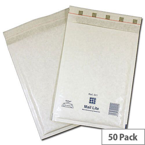 Mail Lite Bubble Lined Size G/4 240x330mm White Postal Bags Pack of 50