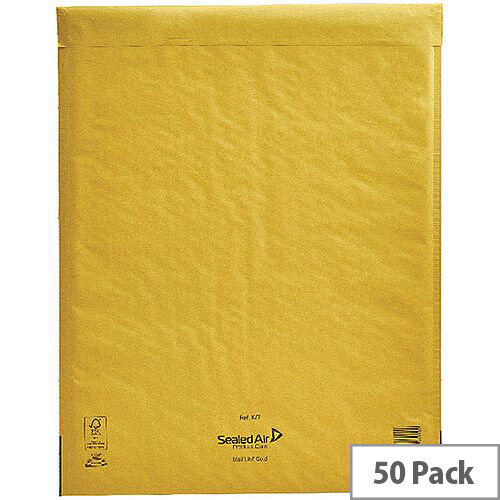 Mail Lite Bubble Lined Size K/7 350x470mm Gold Postal Bags Pack of 50 Mail Lite Bubble Lined Size K/7 350x470mm Gold Postal Bags Pack of 50