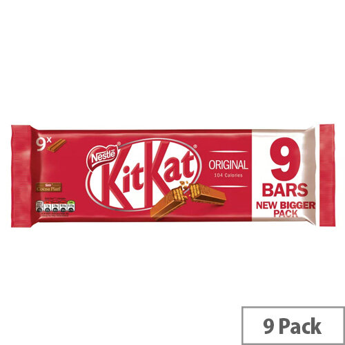 Nestle Kit Kat Milk Chocolate 2 Finger Bars Chocolate Covered Wafer Biscuits Individually Wrapped (Pack 9) Nestle Kit Kat Milk Chocolate 2 Finger Bars Chocolate Covered Wafer Biscuits Individually Wrapped (Pack 9)