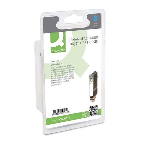 Canon CLI-8C Compatible Cyan Ink Cartridge Q-Connect 0621B001 Canon CLI-8C Compatible Cyan Ink Cartridge Q-Connect 0621B001