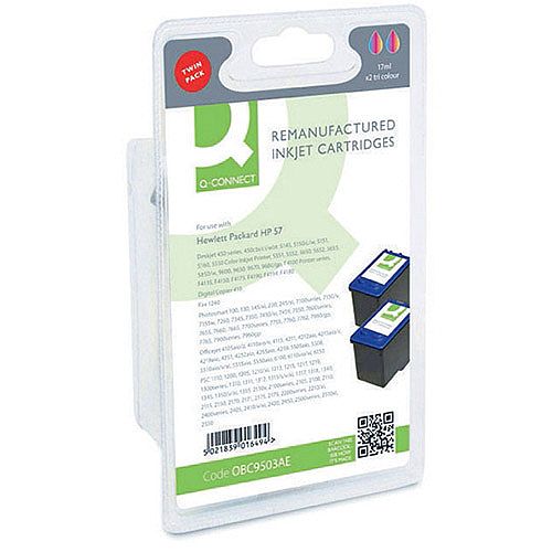 HP 57 Compatible Tri-Colour Inkjet Cartridge Twin Pack C9503AE Q-Connect HP 57 Compatible Tri-Colour Inkjet Cartridge Twin Pack C9503AE Q-Connect