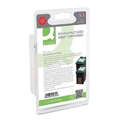 HP 343 Compatible Tri-Colour Ink Cartridge Twin Pack CB332EE Q-Connect HP 343 Compatible Tri-Colour Ink Cartridge Twin Pack CB332EE Q-Connect