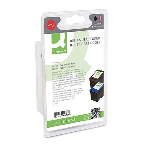 HP 21/22 Compatible Black/Colour Inkjet Cartridges Twin Pack SD367AE Q-Connect HP 21/22 Compatible Black/Colour Inkjet Cartridges Twin Pack SD367AE Q-Connect