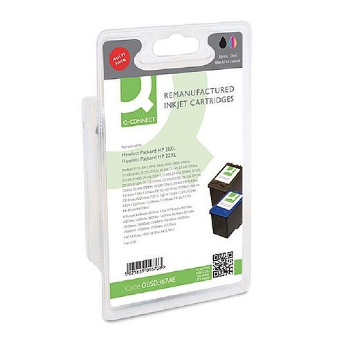 HP 21/22 Compatible Black/Colour Inkjet Cartridges Twin Pack SD367AE Q-Connect