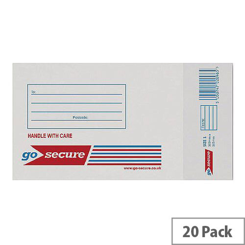 GoSecure Bubble Lined Envelope Size 1 100x165mm White Pack of 20 PB02127 GoSecure Bubble Lined Envelope Size 1 100x165mm White Pack of 20 PB02127