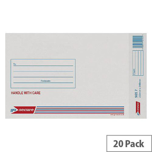 GoSecure Bubble Lined Envelope Size 7 230x340mm White Pack of 20 PB02129 GoSecure Bubble Lined Envelope Size 7 230x340mm White Pack of 20 PB02129
