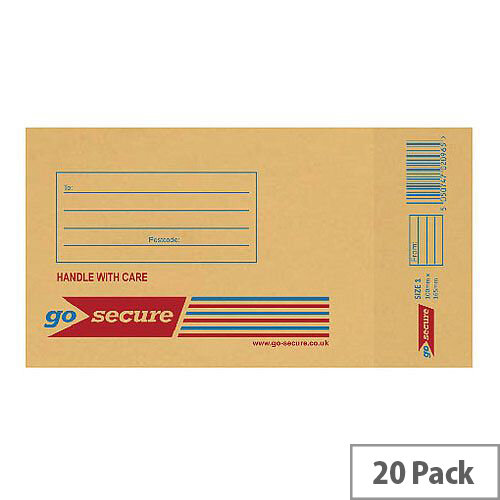 GoSecure Bubble Lined Envelope Size 1 100x165mm Gold Pack of 20 PB02150