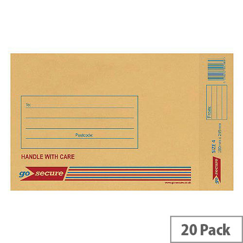 GoSecure Bubble Lined Envelope Size 4 180x265mm Gold Pack of 20 PB02152 GoSecure Bubble Lined Envelope Size 4 180x265mm Gold Pack of 20 PB02152