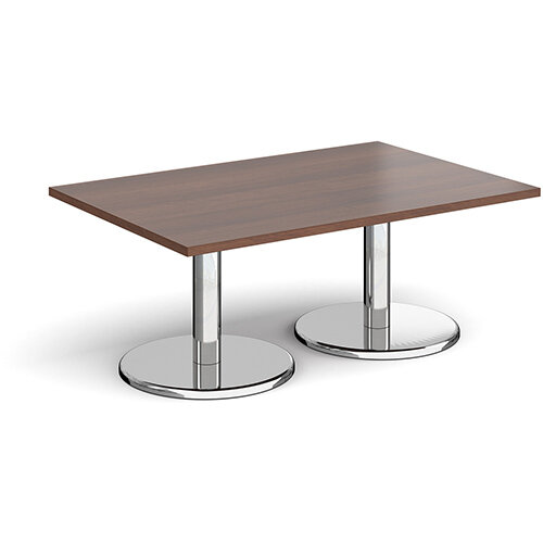 Pisa Rectangular Walnut Coffee Table with Round Chrome Bases 1200mmX800mm Pisa Rectangular Walnut Coffee Table with Round Chrome Bases 1200mmX800mm