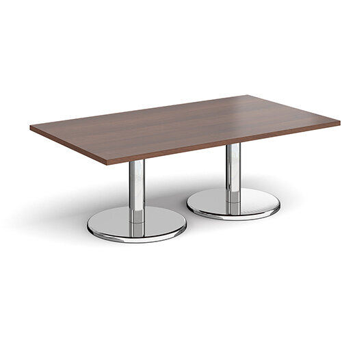Pisa Rectangular Walnut Coffee Table with Round Chrome Bases 1400mmX800mm Pisa Rectangular Walnut Coffee Table with Round Chrome Bases 1400mmX800mm