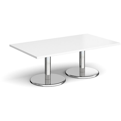 Pisa Rectangular White Coffee Table with Round Chrome Bases 1400mmX800mm Pisa Rectangular White Coffee Table with Round Chrome Bases 1400mmX800mm