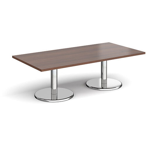 Pisa Rectangular Walnut Coffee Table with Round Chrome Bases 1600mmX800mm Pisa Rectangular Walnut Coffee Table with Round Chrome Bases 1600mmX800mm