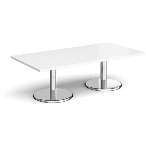 Pisa Rectangular White Coffee Table with Round Chrome Bases 1600mmX800mm Pisa Rectangular White Coffee Table with Round Chrome Bases 1600mmX800mm