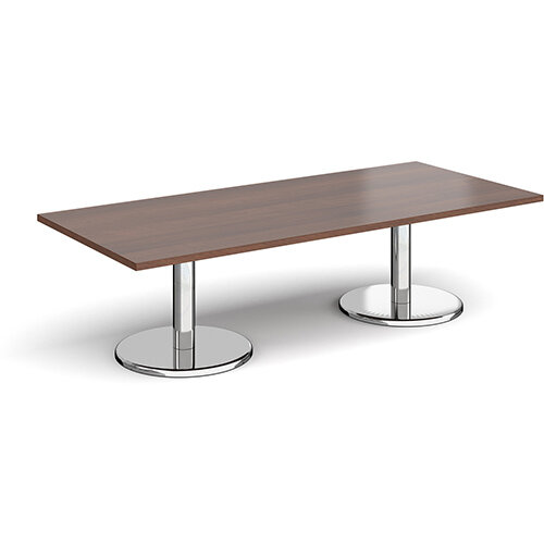 Pisa Rectangular Walnut Coffee Table with Round Chrome Bases 1800mmX800mm Pisa Rectangular Walnut Coffee Table with Round Chrome Bases 1800mmX800mm