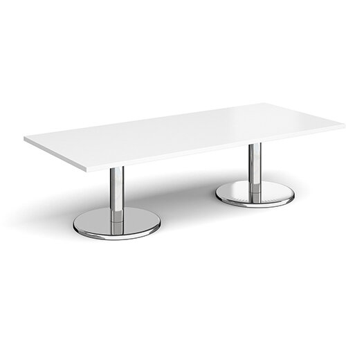 Pisa Rectangular White Coffee Table with Round Chrome Bases 1800mmX800mm Pisa Rectangular White Coffee Table with Round Chrome Bases 1800mmX800mm
