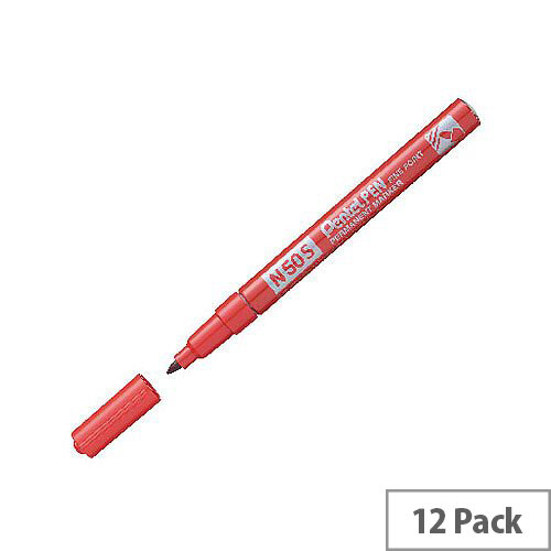 Pentel N50S Fine Bullet Point Permanent Marker Red Pack of 12 N50S-B Pentel N50S Fine Bullet Point Permanent Marker Red Pack of 12 N50S-B