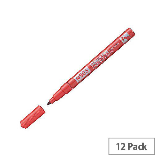 Pentel N50S Fine Bullet Point Permanent Marker Red Pack of 12 N50S-B