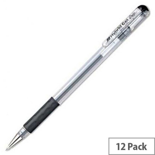 Pentel Hybrid Black Gel Grip Rollerball Pen 0.6mm Pack of 12 Pentel Hybrid Black Gel Grip Rollerball Pen 0.6mm Pack of 12