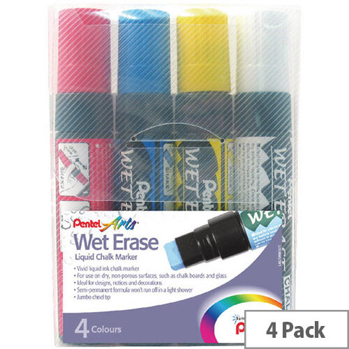 Pentel Jumbo Chalk Marker Chisel Tip Assorted Colours Pack of 4