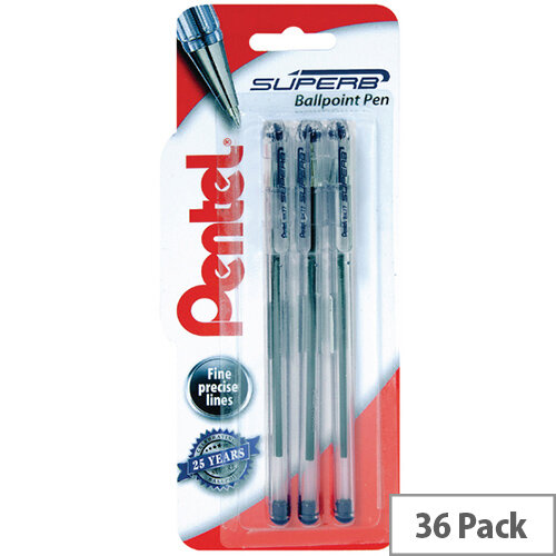 Pentel Superb Ballpoint Pen 0.7mm Blue Blister Pack of 36 XBK77/3-A