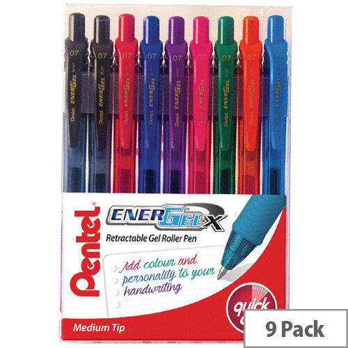 Pentel Energel X Retractable Gel Rollerball Assorted YBL107/9-MIX Pentel Energel X Retractable Gel Rollerball Assorted YBL107/9-MIX