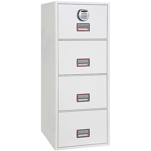 Phoenix World Class Vertical Fire File FS2274E 4 Drawer Filing Cabinet with Electronic Lock White