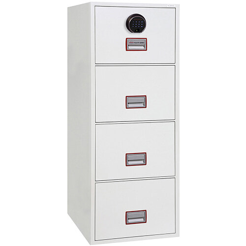 Phoenix World Class Vertical Fire File FS2274F 4 Drawer Filing Cabinet with Electronic Fingerprint Lock White