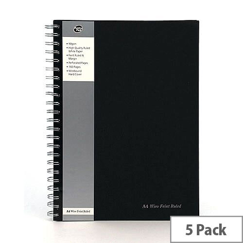 Pukka Pad A4 Wirebound Manuscript Book Black 160 pages Ruled Feint and Margin Pack of 5